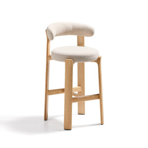 Kave Home Barkruk 'Granite' Chenille en essenhout, kleur Beige/Naturel (zithoogte 75cm)