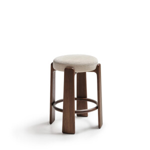 Kave Home Kruk 'Granite' Chenille en noten essenhout, kleur Beige (zithoogte 65cm)