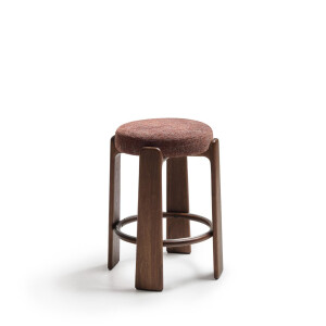 Kave Home Kruk 'Granite' Chenille en noten essenhout, kleur Bruin (zithoogte 65cm)