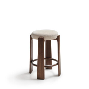 Kave Home Kruk 'Granite' Chenille en noten essenhout, kleur Beige (zithoogte 75cm)