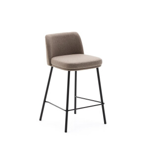 Kave Home Barkruk 'Minami' Chenille, kleur Bruin (zithoogte 65cm)