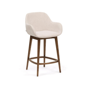 Kave Home Barkruk 'Konna' Essenhout en stof, kleur Beige/Bruin (zithoogte 66cm)