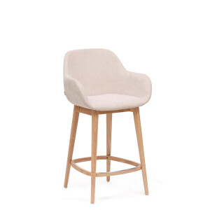 Kave Home Barkruk 'Konna' Essenhout en stof, kleur Beige/Naturel (zithoogte 66cm)