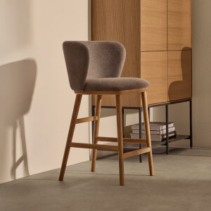 Kave Home Barkruk 'Ciselia' Chenille, kleur Bruin (zithoogte 65cm)