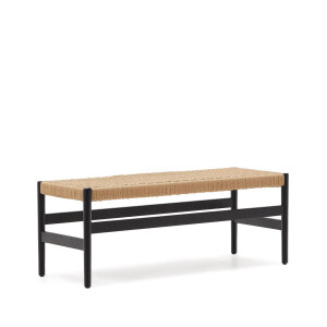 Kave Home Eetkamerbank 'Zaide' Zwart eikenhout en touw, 120cm