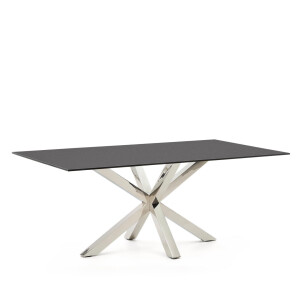 Kave Home Eettafel 'Argo' Glas, 200 x 100cm, kleur Zwart