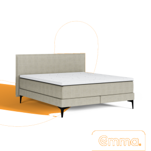 Emma Signature Boxspring Bed 140x200 - Lichtgrijs - Effen Hoofdbord - Zwart metaal Pootjes