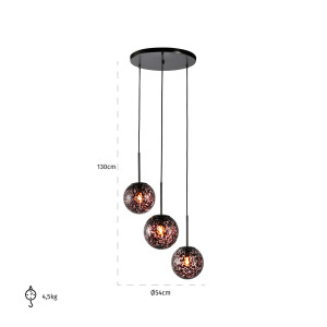 Richmond Hanglamp 'Kyana' 54cm, 3-lamps, kleur Zwart