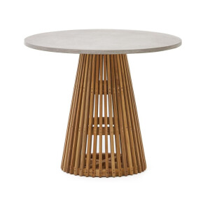 Kave Home Ronde Bistrotafel 'Alcaufar' Cement en Teakhout, 90cm, kleur Grijs