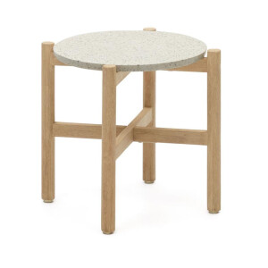 Kave Home Ronde Bijzettafel 'Pola' Eucalyptushout en Terrazzo, Ø45cm