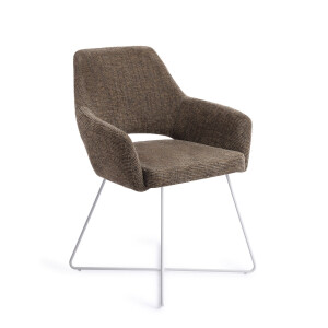 Jesper Home Eetkamerstoel 'Yanai' Cross White, kleur Checked Chestnut