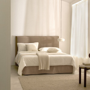 Kave Home Bed 'Jaira' Linnenmix, 160 x 200cm, kleur Taupe
