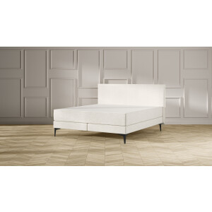 Emma Signature Boxspring Bed 200x200 - Beige - Effen Hoofdbord - Zwart metaal Pootjes