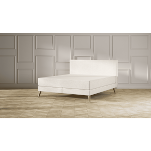 Emma Signature Boxspring Bed 160x200 - Beige - Strepen Hoofdbord - Beukenhout Pootjes