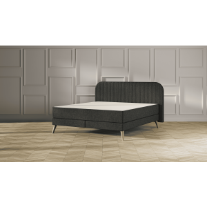 Emma Signature Boxspring Bed 180x200 - Donkergrijs - Strepen Hoofdbord - Beukenhout Pootjes