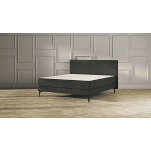 Emma Signature Boxspring Bed 160x200 - Donkergrijs - Effen Hoofdbord - Zwart metaal Pootjes