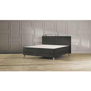Emma Signature Boxspring Bed 140x200 - Donkergrijs - Effen Hoofdbord - Beukenhout Pootjes