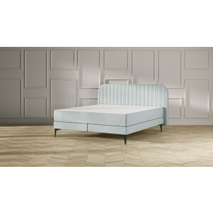 Emma Signature Boxspring Bed 200x200 - Mint - Strepen Hoofdbord - Zwart metaal Pootjes