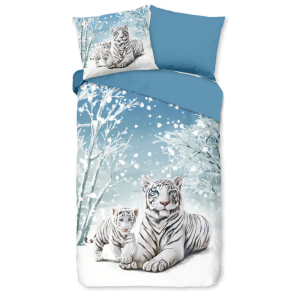 Dekbedovertrek Katoen-Flanel - Safe - Eenpersoons (140x200 Cm) - Meerkleurig & Wit & Blauw Flanel Katoen - Dieren & Stippen & Natuur - Good Morning - Dekbed-Discounter.nl