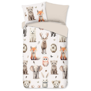 Dekbedovertrek Katoen-Flanel - Sven - Eenpersoons (140x200 Cm) - Meerkleurig & Roze & Wit Flanel Katoen - Dieren & Natuur - Good Morning - Dekbed-Discounter.nl