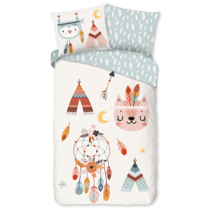 Dekbedovertrek Katoen-Flanel - Dreamy - Eenpersoons (140x200 Cm) - Meerkleurig & Creme & Blauw Flanel Katoen - Dieren & Stippen & Natuur - Good - Dekbed-Discounter.nl