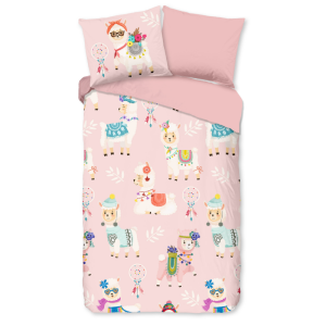 Dekbedovertrek Katoen-Flanel - Ladida - Eenpersoons (140x200 Cm) - Meerkleurig & Roze Flanel Katoen - Dieren - Good Morning - Dekbed-Discounter.nl