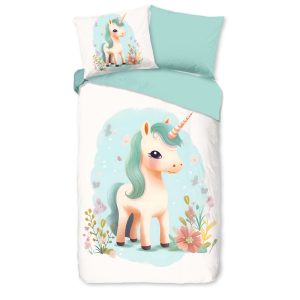 Dekbedovertrek Katoen-Flanel - One - Eenpersoons (140x200 Cm) - Meerkleurig & Wit & Blauw Flanel Katoen - Dieren & Bloemen - Good Morning - Dekbed-Discounter.nl