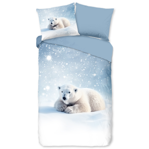 Dekbedovertrek Katoen-Flanel - Esben - Eenpersoons (140x200 Cm) - Meerkleurig & Wit & Blauw Flanel Katoen - Natuur & Dieren & Stippen - Good Morning - Dekbed-Discounter.nl