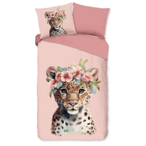 Dekbedovertrek Katoen-Flanel - Kiran - Eenpersoons (140x200 Cm) - Meerkleurig & Roze Flanel Katoen - Dieren & Natuur & Bloemen - Good Morning - Dekbed-Discounter.nl