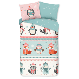 Dekbedovertrek Katoen-Flanel - Turr - Eenpersoons (140x200 Cm) - Meerkleurig & Wit & Blauw Flanel Katoen - Dieren & Strepen & Stippen - Good Morning - Dekbed-Discounter.nl