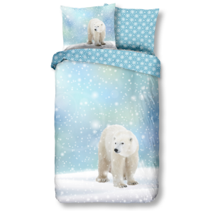 Dekbedovertrek Katoen-Flanel - Icebear - Eenpersoons (140x200 Cm) - Meerkleurig & Wit & Blauw Flanel Katoen - Natuur & Dieren - Good Morning - Dekbed-Discounter.nl