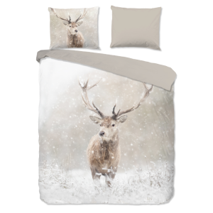 Dekbedovertrek Katoen-Flanel - Snowydeer - Lits-Jumeaux (240x220 Cm) - Meerkleurig & Wit & Beige Flanel Katoen - Natuur & Dieren - Good Morning - Dekbed-Discounter.nl