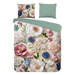 Dekbedovertrek Katoen-Flanel - Zelma - Lits-Jumeaux (240x220 Cm) - Meerkleurig & Groen Flanel Katoen - Natuur & Bloemen - Good Morning - Dekbed-Discounter.nl