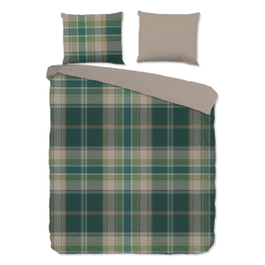 Dekbedovertrek Katoen-Flanel - Dirkje - Lits-Jumeaux XL (260x200 Cm) - Meerkleurig & Groen Flanel Katoen - Strepen - Good Morning - Dekbed-Discounter.nl