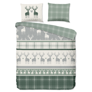 Dekbedovertrek Katoen-Flanel - Bjirk - Lits-Jumeaux XL (260x200 Cm) - Meerkleurig & Grijs Flanel Katoen - Strepen & Natuur & Dieren - Good Morning - Dekbed-Discounter.nl