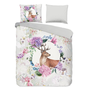 Dekbedovertrek Katoen-Flanel - Vedet - Tweepersoons (200x200 Cm) - Meerkleurig & Grijs Flanel Katoen - Natuur & Dieren & Bloemen - Good Morning - Dekbed-Discounter.nl