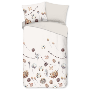Dekbedovertrek Katoen-Flanel - Mirre - Tweepersoons (200x200 Cm) - Meerkleurig & Wit Flanel Katoen - Natuur & Bloemen - Good Morning - Dekbed-Discounter.nl