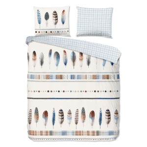 Dekbedovertrek Katoen-Flanel - Niba - Lits-Jumeaux (240x220 Cm) - Meerkleurig & Wit & Blauw Flanel Katoen - Strepen & Natuur - Good Morning - Dekbed-Discounter.nl