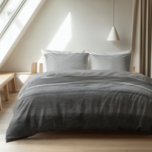 Dekbedovertrek Katoen Flanel - Stone Stripe Grijs - Lits-Jumeaux (240x220 Cm) - Taupe Flanel - Effen - Sleeptime Elegance - Dekbed-Discounter.nl