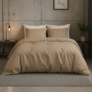 Dekbedovertrek Katoen Satijn Uni - Taupe - Tweepersoons (200x200 Cm) - Taupe Katoen-satijn - Effen - Presence - Dekbed-Discounter.nl