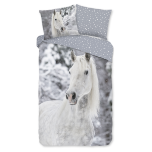 Dekbedovertrek Katoen-Flanel - Bonnie - Eenpersoons (140x200 Cm) - Meerkleurig & Wit & Grijs Flanel Katoen - Dieren & Stippen & Natuur - Good Morning - Dekbed-Discounter.nl