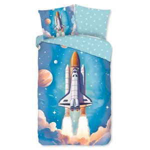 Dekbedovertrek Katoen-Flanel - Fred - Eenpersoons (140x200 Cm) - Meerkleurig & Blauw Flanel Katoen - Stippen & Natuur - Good Morning - Dekbed-Discounter.nl