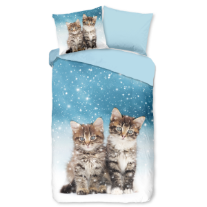 Dekbedovertrek Katoen-Flanel - Family - Eenpersoons (140x200 Cm) - Meerkleurig & Wit & Blauw Flanel Katoen - Dieren & Stippen & Natuur - Good Morning - Dekbed-Discounter.nl