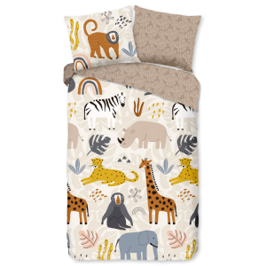 Dekbedovertrek Katoen-Flanel - Jungle - Eenpersoons (140x200 Cm) - Meerkleurig & Creme & Groen Flanel Katoen - Dieren & Stippen & Natuur - Good - Dekbed-Discounter.nl