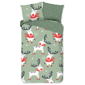 Dekbedovertrek Katoen-Flanel - Dinde - Eenpersoons (140x200 Cm) - Meerkleurig & Groen Flanel Katoen - Dieren & Stippen & Natuur - Good Morning - Dekbed-Discounter.nl