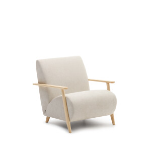 Kave Home Fauteuil 'Meghan' Chenille, kleur Beige/Naturel
