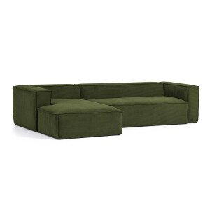 Kave Home Loungebank 'Blok' Rib, Links, kleur Donkergroen