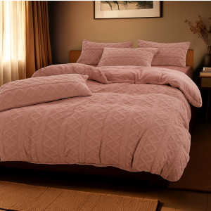Dekbedovertrek Teddy Jacquard - Roze - Eenpersoons (140x200 Cm) - Roze Microvezel Teddy - Patroon - Zydante - Dekbed-Discounter.nl