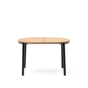 Kave Home Uitschuifbare Ovale Eettafel 'Montuiri' 120-200 x 90cm, kleur Naturel/Zwart