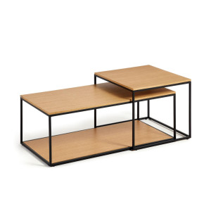 Kave Home Salontafel 'Yoana' Eikenhout, Set van 2 stuks, kleur Zwart